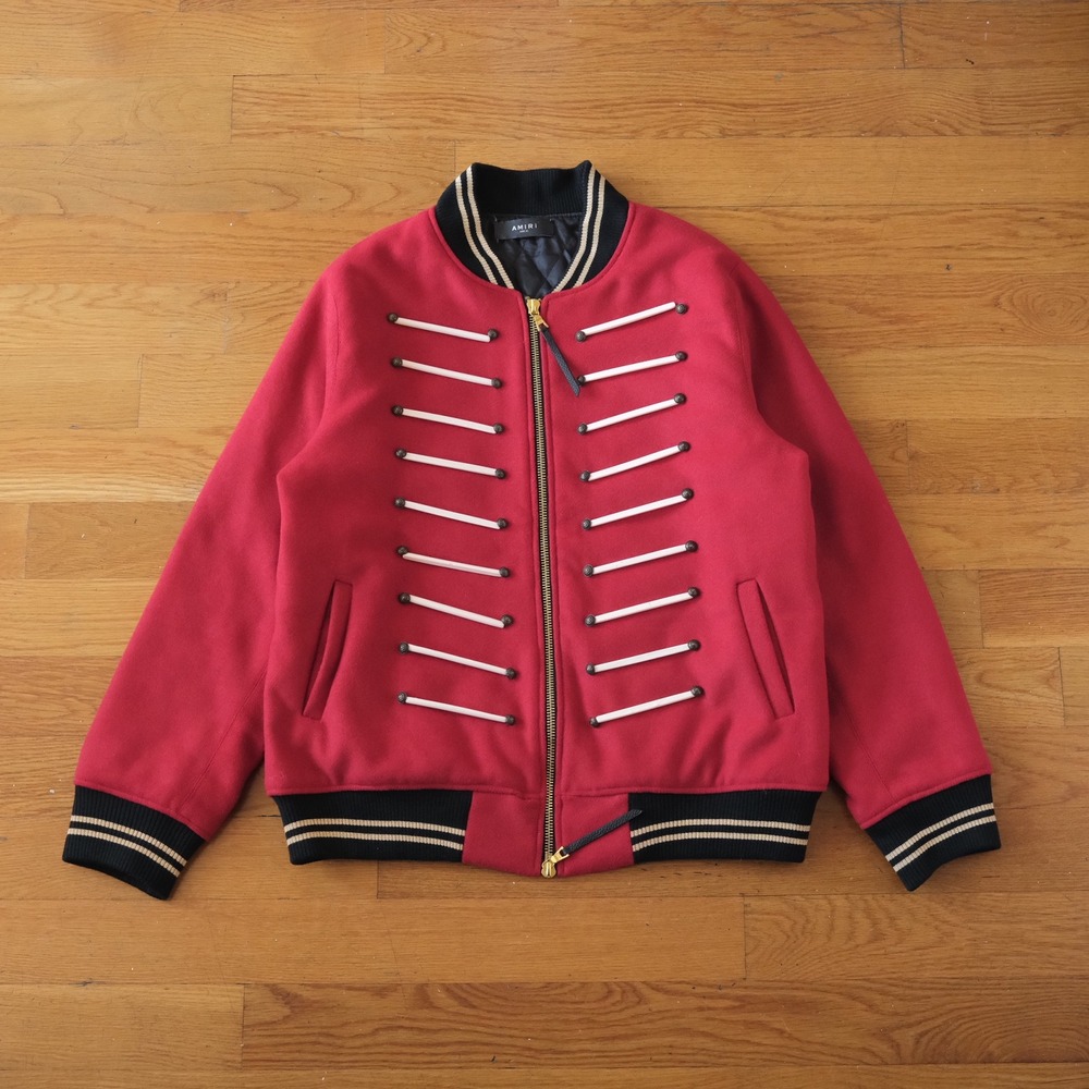 Amiri Forever Wool Bomber Jacket Red Military Forever Patch Rockstar XL College